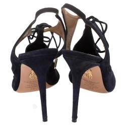 Pre Owned Aquazzura Blue Suede Tie-up Sandals Size 36 