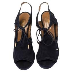 Pre Owned Aquazzura Blue Suede Tie-up Sandals Size 36 