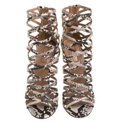 Aquazzura Beige/Brown Python Embossed Leather Knockout Sandals Size 37.5