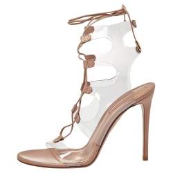 Aquazzura Beige PVC And Leather Milos Sandals Size 36