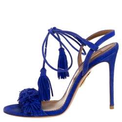 Pre Owned صندل أكوازورا وايلد ثينغ سويدي أزرق بحزام للكاحل مقاس 36