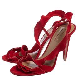 مملوكة مسبقًا Aquazzura Red Suede Ruffle Sandals Size 37