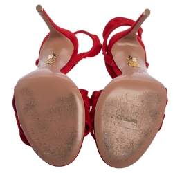 مملوكة مسبقًا Aquazzura Red Suede Ruffle Sandals Size 37