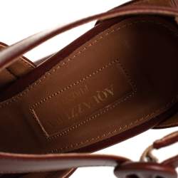 Pre Owned صندل أكوازورا إيسا سويدي بني وجلد نعل سميك بحزام للكاحل مقاس 35.5