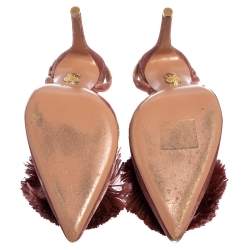 مملوكة مسبقًا Aquazzura Pink Velvet Powder Puff Pointed Toe Slingback Sandals Size 37