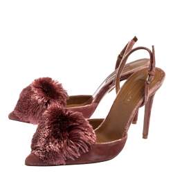 مملوكة مسبقًا Aquazzura Pink Velvet Powder Puff Pointed Toe Slingback Sandals Size 37