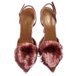 مملوكة مسبقًا Aquazzura Pink Velvet Powder Puff Pointed Toe Slingback Sandals Size 37