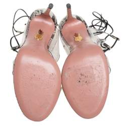 مملوكة مسبقًا Aquazzura Beige/Brown Python Embossed Leather And PVC Lace Up Sandals Size 37.5