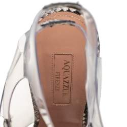 مملوكة مسبقًا Aquazzura Beige/Brown Python Embossed Leather And PVC Lace Up Sandals Size 37.5