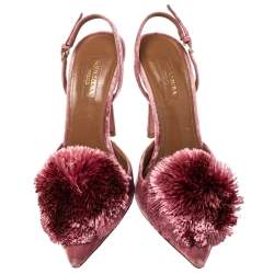 Pre Owned Aquazzura Pink Velvet Powder Puff Pointed Toe Slingback Sandals Size 39