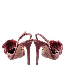 Pre Owned Aquazzura Pink Velvet Powder Puff Pointed Toe Slingback Sandals Size 39