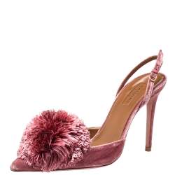 Pre Owned Aquazzura Pink Velvet Powder Puff Pointed Toe Slingback Sandals Size 39