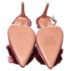 Pre Owned Aquazzura Pink Velvet Powder Puff Pointed Toe Slingback Sandals Size 39