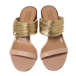 Aquazzura Tricolor Leather and Suede Rendez Vous Block Heel Slide Sandals Size 39