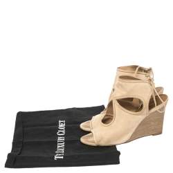 Pre Owned Aquazzura Beige Suede Cutout Sexy Thing Ankle Wrap Sandals Size 37