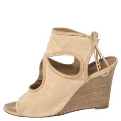 Pre Owned Aquazzura Beige Suede Cutout Sexy Thing Ankle Wrap Sandals Size 37