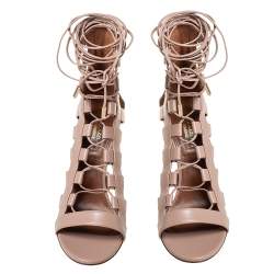 Pre Owned صندل أكوازورا أمازون بمقدمة مفتوحة رباط علوي جلد بيج مقاس 37.5