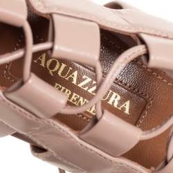 Aquazzura Beige Leather Amazon Lace Up Open Toe Sandals Size 37.5