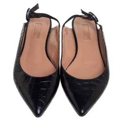 مملوكة مسبقًا صندل أكوازورا فتحة كعب جلد نقش تمساح أسود مقاس 36.5