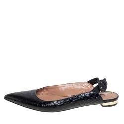 مملوكة مسبقًا صندل أكوازورا فتحة كعب جلد نقش تمساح أسود مقاس 36.5