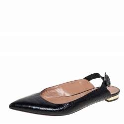 مملوكة مسب قًا صندل أكوازورا فتحة كعب جلد نقش تمساح أسود مقاس 36.5