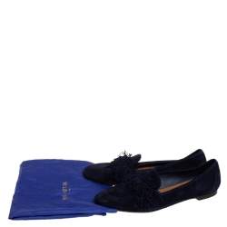 Pre Owned حذاء باليرينا فلات أكوازورا ويلد ثينغ سويدي أزرق داكن مقاس 38.5