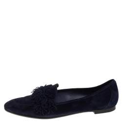 Pre Owned حذاء باليرينا فلات أكوازورا ويلد ثينغ سويدي أزرق داكن مقاس 38.5