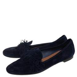 Pre Owned حذاء باليرينا فلات أكوازورا ويلد ثينغ سويدي أزرق داكن مقاس 38.5