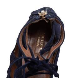 Pre Owned حذاء فلات أكوازورا سويدي  أزرق كحلي برباط مقاس 41