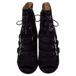 Aquazzura  Black Suede Lace Up Ankle Boots Size 37