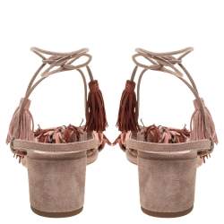 Pre Owned Aquazzura Multicolor Suede Wild Thing Fringe Ankle Wrap Sandals Size 37