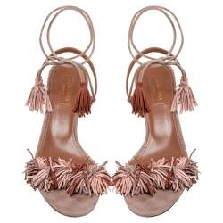 Pre Owned Aquazzura Multicolor Suede Wild Thing Fringe Ankle Wrap Sandals Size 37