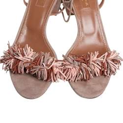 Pre Owned Aquazzura Multicolor Suede Wild Thing Fringe Ankle Wrap Sandals Size 37