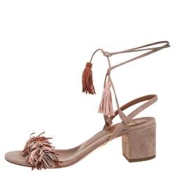 Pre Owned Aquazzura Multicolor Suede Wild Thing Fringe Ankle Wrap Sandals Size 37
