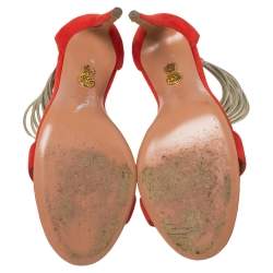 Pre Owned Aquazzura Orange Suede Spin Me Around Ankle Cuff Sandals Size 40