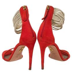 Pre Owned Aquazzura Orange Suede Spin Me Around Ankle Cuff Sandals Size 40