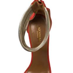 Pre Owned Aquazzura Orange Suede Spin Me Around Ankle Cuff Sandals Size 40