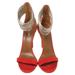 Pre Owned Aquazzura Orange Suede Spin Me Around Ankle Cuff Sandals Size 40