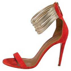 Pre Owned Aquazzura Orange Suede Spin Me Around Ankle Cuff Sandals Size 40