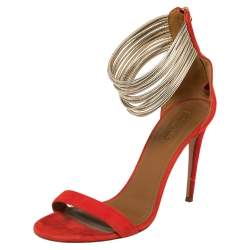 Pre Owned Aquazzura Orange Suede Spin Me Around Ankle Cuff Sandals Size 40