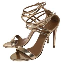 Pre Owned صندل أكوازورا لوسيل جلد ذهبي مقدمة مفتوحة بحزام للكاحل مقاس 39