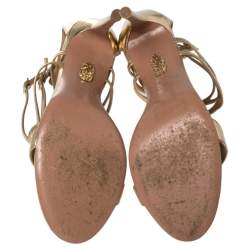 Pre Owned صندل أكوازورا لوسيل جلد ذهبي مقدمة مفتوحة بحزام للكاحل مقاس 39