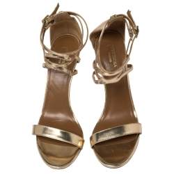Pre Owned صندل أكوازورا لوسيل جلد ذهبي مقدمة مفتوحة بحزام للكاحل مقاس 39