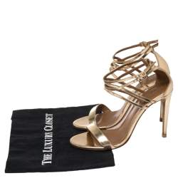 Pre Owned صندل أكوازورا لوسيل جلد ذهبي مقدمة مفتوحة بحزام للكاحل مقاس 39