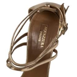 Pre Owned صندل أكوازورا لوسيل جلد ذهبي مقدمة مفتوحة بحزام للكاحل مقاس 39