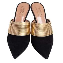 Pre Owned حذاء سلايد أكوازورا راندفو جلد وسويدي ذهبي / أسود مقاس 38