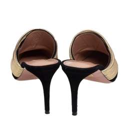 Pre Owned حذاء سلايد أكوازورا راندفو جلد وسويدي ذهبي / أسود مقاس 38