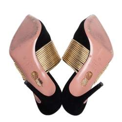 Pre Owned حذاء سلايد أكوازورا راندفو جلد وسويدي ذهبي / أسود مقاس 38