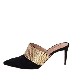 Pre Owned حذاء سلايد أكوازورا راندفو جلد وسويدي ذهبي / أسود مقاس 38