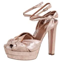Pre Owned Aquazzura Metallic Beige Suede Ankle Strap Platform Sandals Size 38